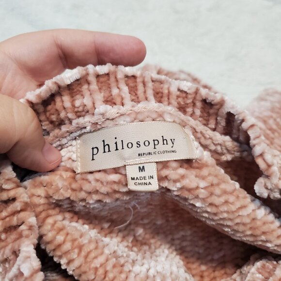 Philosophy Chenille Soft Pink Casual Cottagecore Y2K Pullover Sweater Women M - Picture 8 of 8